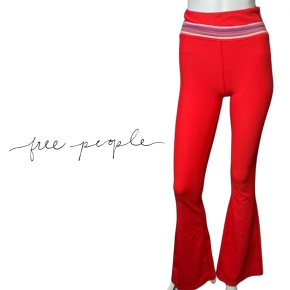 Free People Movement Ribbed Flare Yoga Pants Red - NWOT - Size Small - Picture 1 of 16